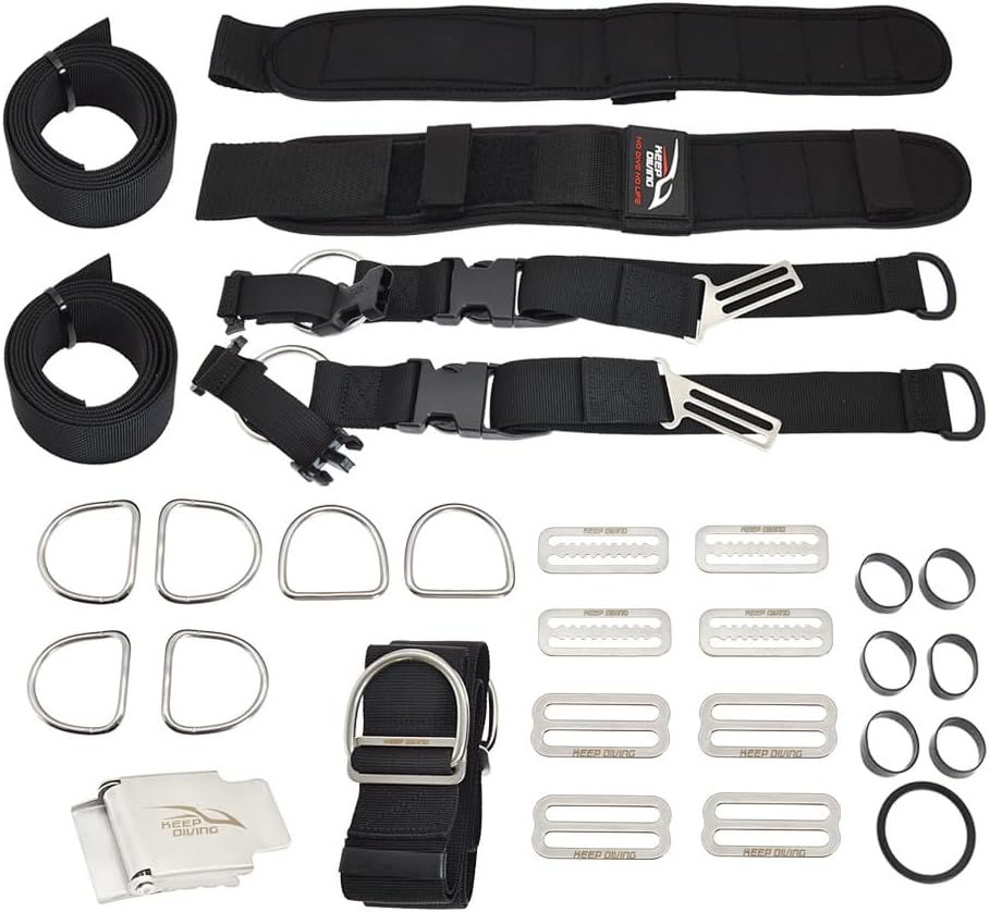WYYHAA Adjustable Backplate Harness Set for Scuba Diving – Ultralight BCD Kit with Crotch Strap, Weight Belt, Neoprene Shoulder Pad – Backmount Dive Accessories for Freediving & Snorkeling