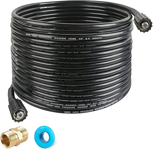 Manguera de lavado a presión de 50 pies x 14 pulgadas, manguera de repuesto para la mayoría de las marcas, rosca de latón M22 de 0.551 in o M22 de