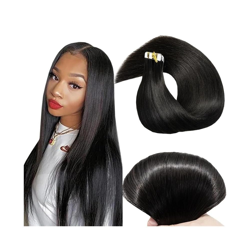 Echthaar-Extensions, selbstklebend, 20 Stück, 50 g, langes und gerades Klebeband, Remy-Echthaar, natürlich, nahtlos, für Frauen, unsichtbares Haar (45,7 cm)