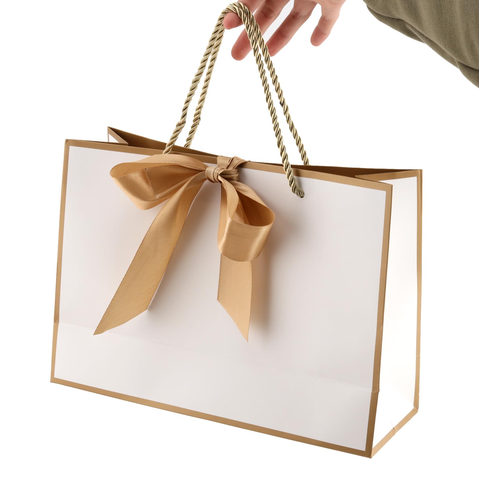 Eersida Weiße Geschenktüten mit Griffen, 26 x 20 x 10 cm, tragbare