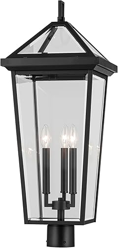 Miniatura 4 de Kichler Regence - Luz de poste tradicional para exteriores con 3 luces texturizadas, color negro, de lujo, con cristal transparente para paredes