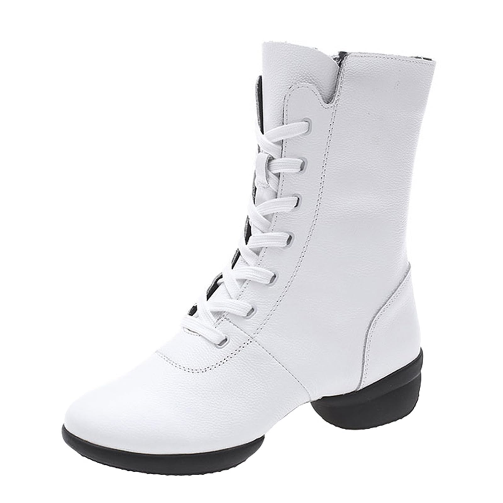Stivali da Ballo da Donna con Suola Divisa Scarpe da Jazz Cerniera Laterale Lacci Stivali da Ballo in Pelle per Latino Salsa Moderno
