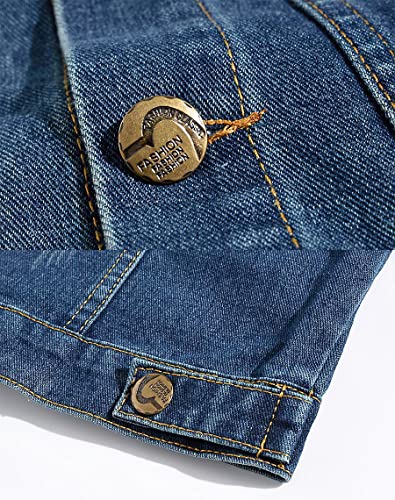 Image of ebossy Men's Ripped Distressed Denim Vest Sleeveless Button Up Jean Vest Jacket (Large, Seven-blue)