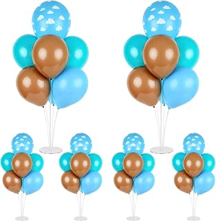 6 Sets Travel Theme Balloon Stand Kits with Dusty Blue Coffee Balloon and Base Adventure Awaits Bon Voyage Table Decor Balloon Centerpiece for Birthday Going Away Retirement Farewell Party Decorations