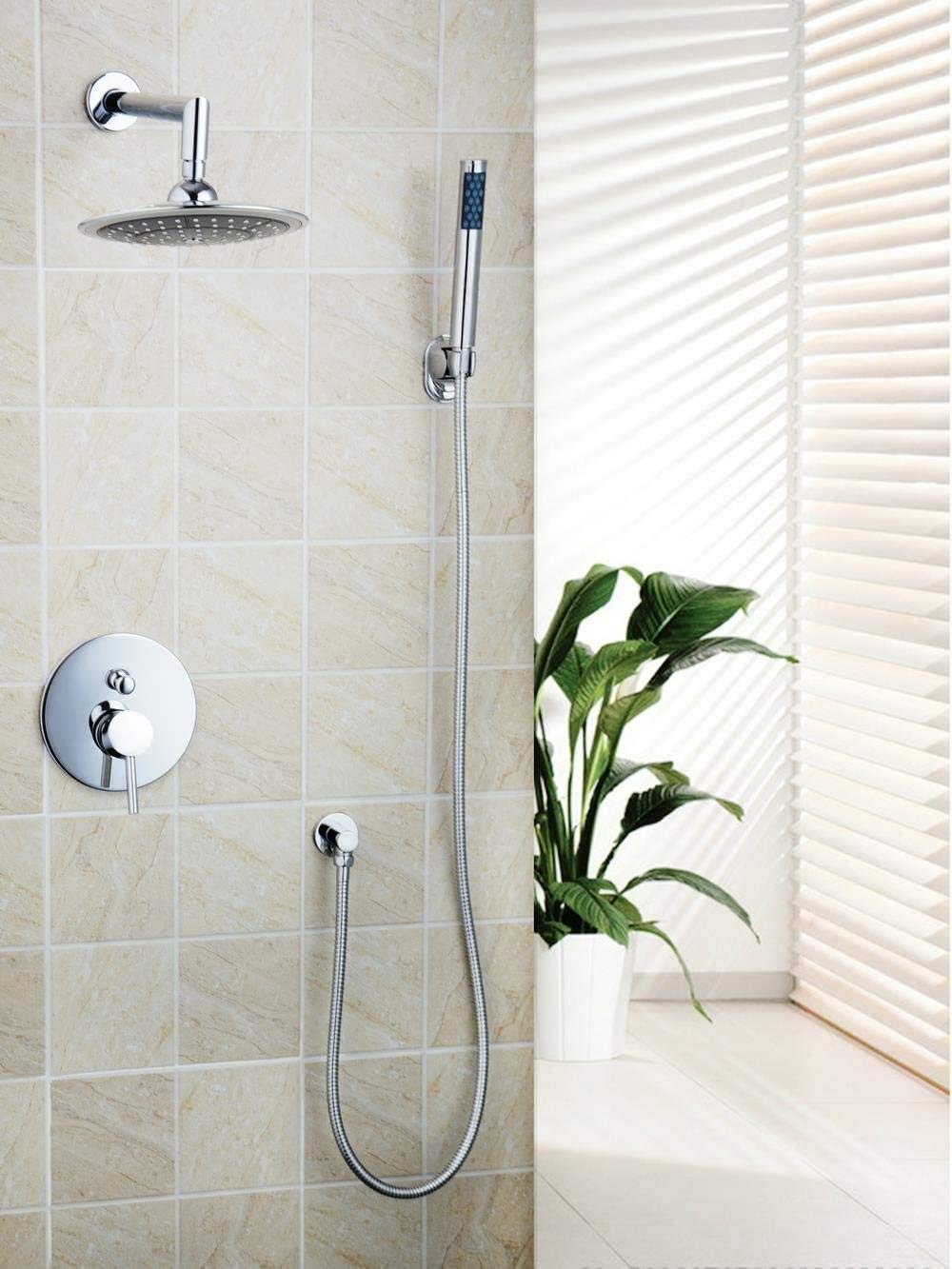 Ensemble de douche avec robinet mural chrome et blanc pommeau pluie 50232-42A