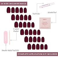 Vista 53 de Glamnetic Uñas a presión – Red Affair Uñas cortas de punta francesa con purpurina roja almendra con un acabado brillante 15 tamaños – Kit de 30