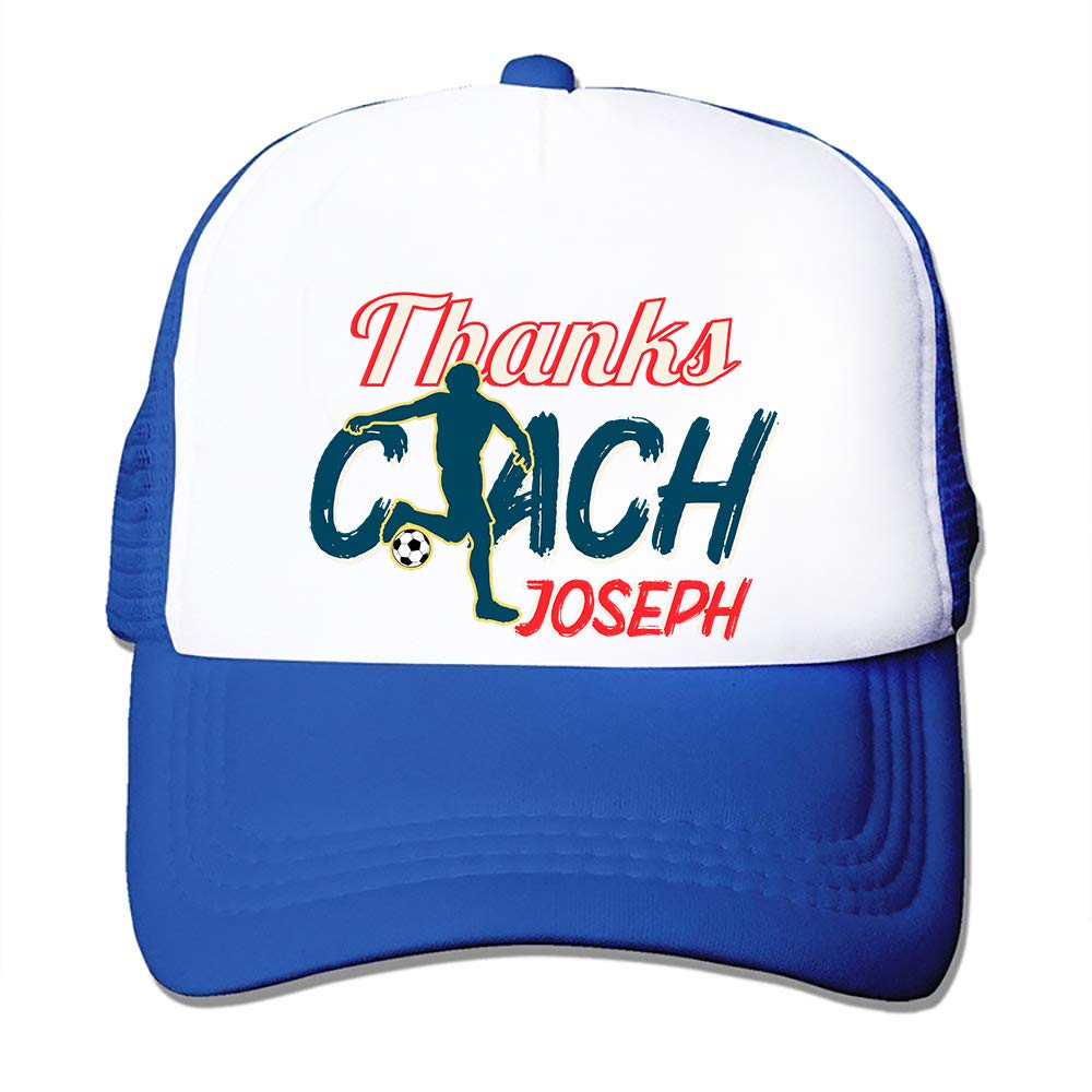 Personalised Football Lover Thanks Coach Any Name Outdoor Game Lover Enthusiast Humorous Present Gift idea Adjustable Mesh Baseball Cap-Trucker Hat. (Blue)
