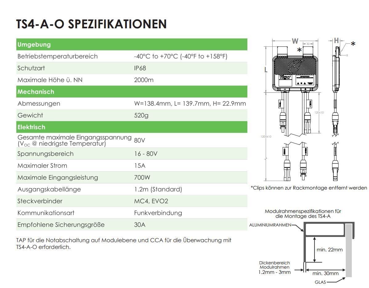 NAKA TIGO TS4-A-O Optimierer für Photovoltaik, PV Anlage, PV Modul, Solarmodul, Solarpanel 700 W, Photovoltaik-Optimizer Controller, Montage von Solaranlagen, Solarmodule, Solarpanelen