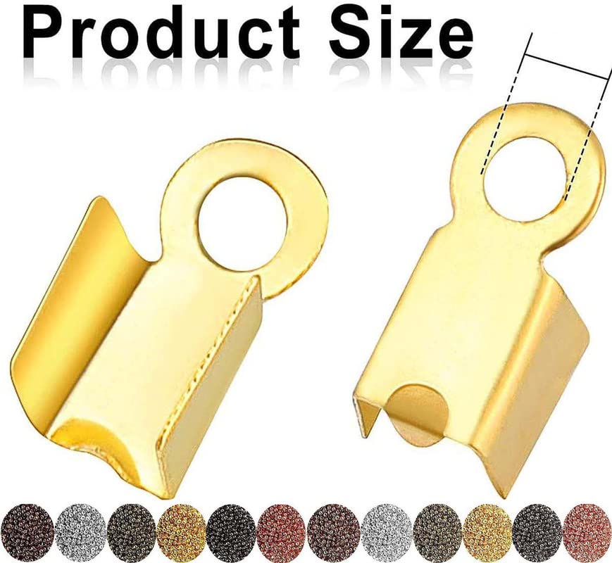 DIY Crafts Fold Over Cord Ends Cord Crimp End Tips Fold-Over End Caps Leather Ribbon Ending Clasp Tips Jewelry Connector for Jewelry Making (50 Pcs, White Nickel)