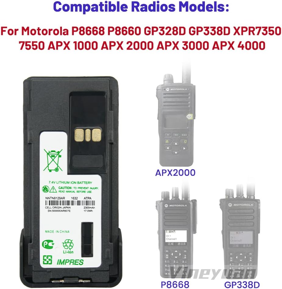 NNTN8129AR IMPRES Battery Compatible with P8668 P8660 GP328D GP338D XPR7350 7550 APX 1000 APX 2000 APX 3000 APX 4000 Two Way Radios Replacement Battery