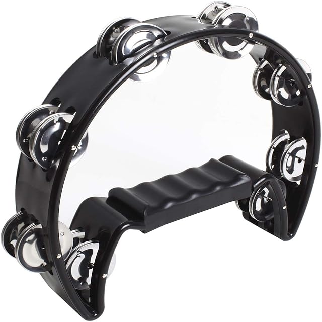 iGadgitz Xtra U6994 - Half Moon Hand Tambourine Double Cutaway Tambourine - Musicians, Singers, Music Classes, Bands - Black