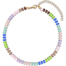 AILUOR Beaded Gemstone Necklace for Women, Colorful Boho Bead Choker Necklace Natural Stone Beach Necklace 14K GoldPlated Rainbow Beaded Choker Necklace Summer Handmade Jewelry