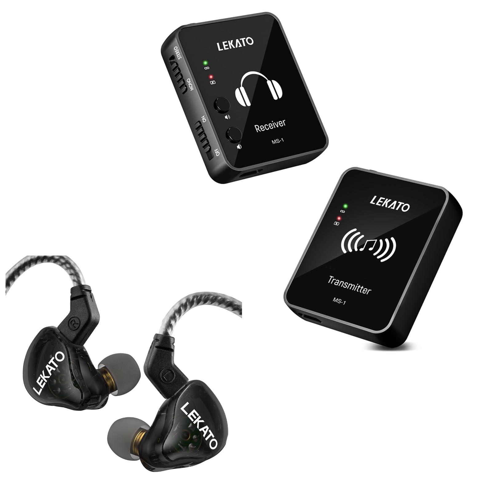 LEKATO Professionelles kabelloses In-Ear-Monitor-Bundle: MS-1 System + H5 Kopfhörer – Komplette, erschwingliche Lösung für Studio und Bühne