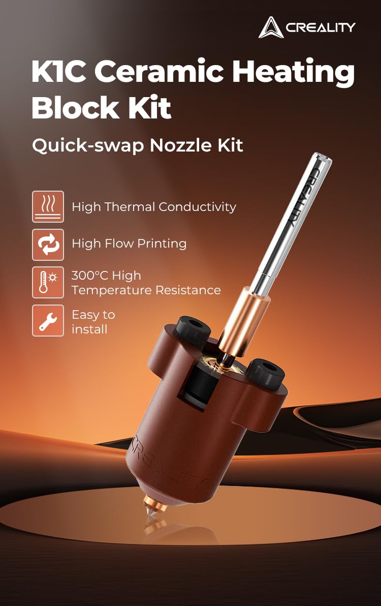 Creality K1C/K1 MAX/K1/K1 SE Ceramic Heating Block Kit with Quick-Swap Nozzle, Snap Link Upgrade - High Thermal Conductivity & High Flow Printing, 300°C Resistant, Requires Snap Link Motherboard