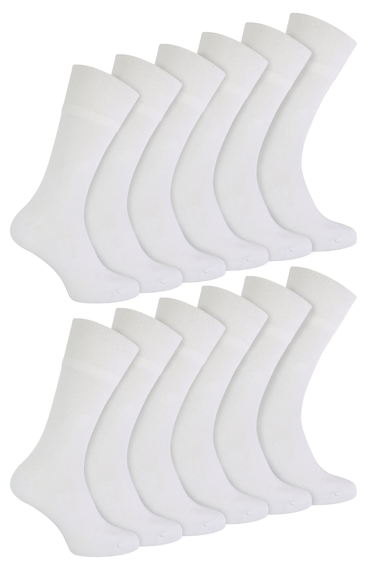 Iomi Men's White - 12 Pair Multipack Diabetic Bamboo Socks | Extra Wide Seamless Socks With Non Elastic Gentle Grip Top (6-11, )