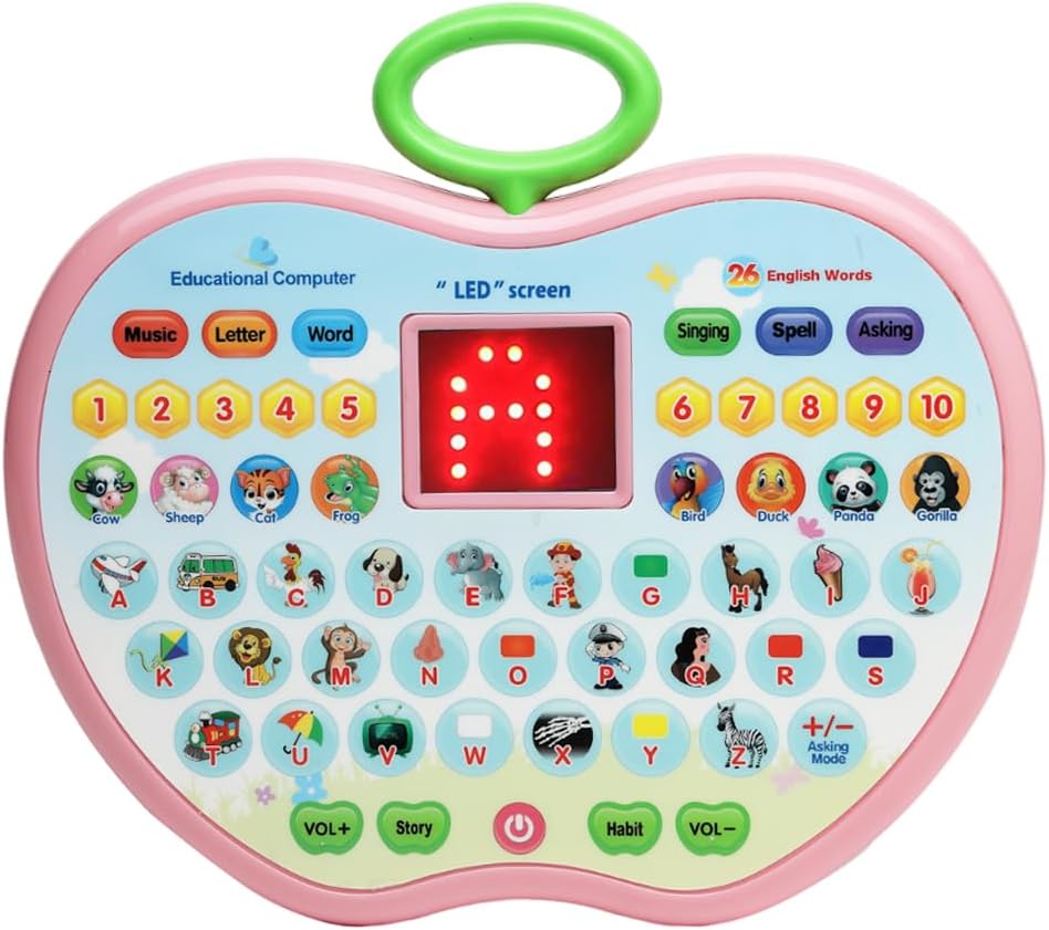 Gooyo GY-2027 Educational Learning Laptop Toy with LED Display and Musical Effects | Play & Learn with Fun | Educational Toy for Kids | Pink | 3xAA Battery (Not Included) | Gift Box Packaging
