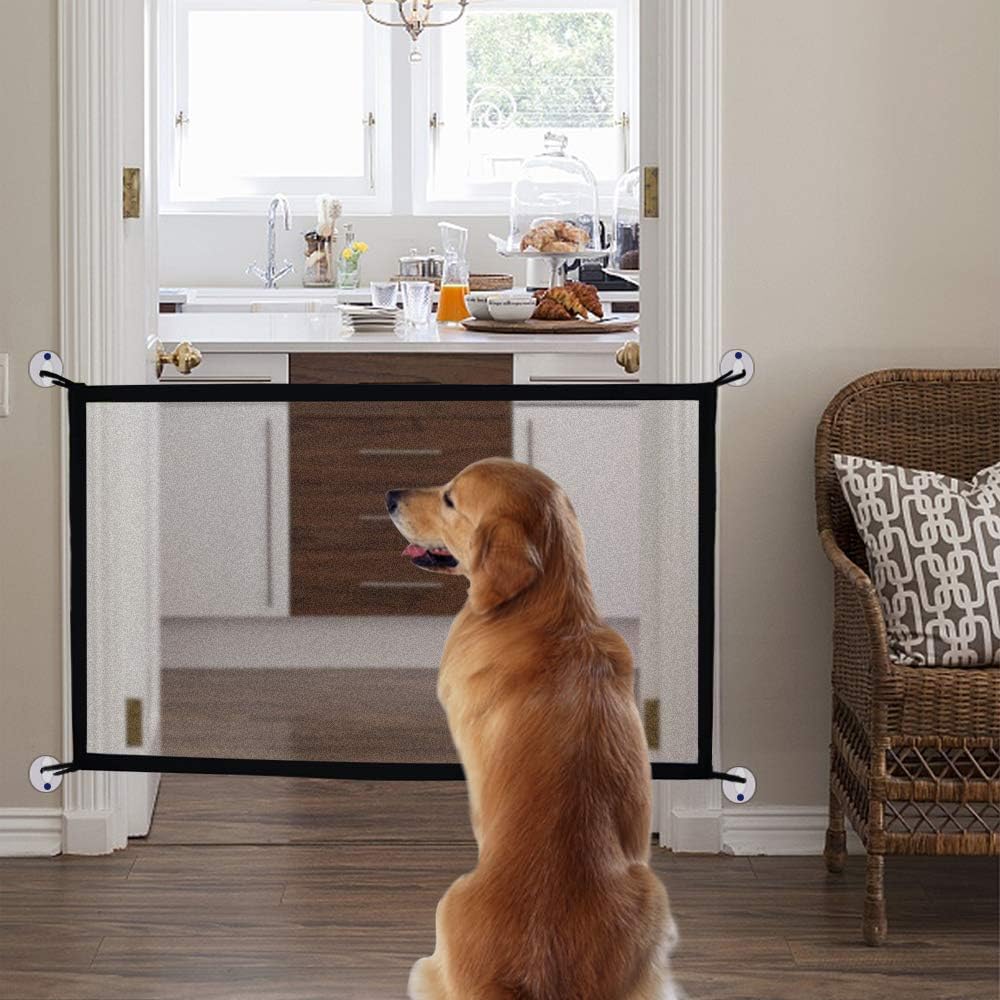 Geestock Magic Gate Pet Gate for Mni Dogs, Portable Folding Safe Guard Install Anywhere Indoor and Outdoor Isolated Gauze (Black)