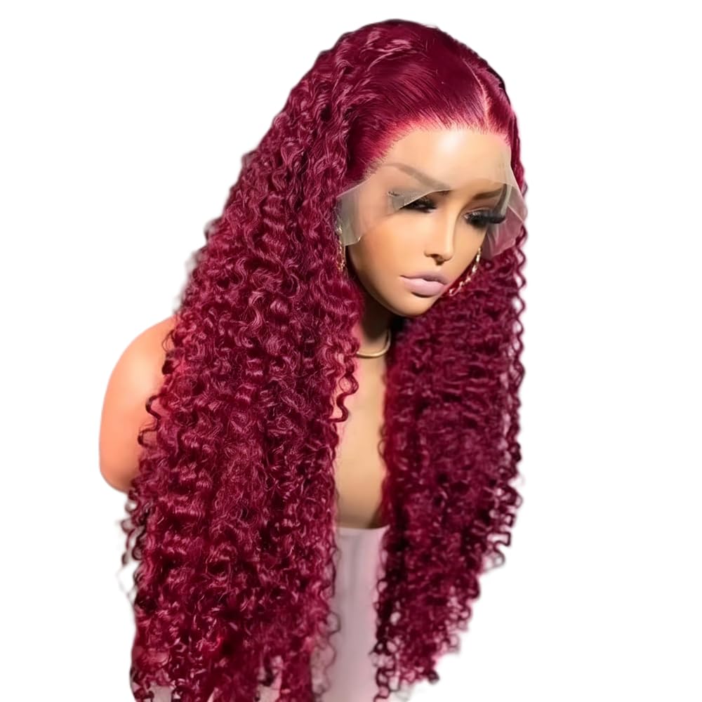 Haarpflege Kinky Curly Red Burgundy Farbe 13X4X1 Full Lace Frontal Perücke Prepuck Bleach Knot Glueless Perücken(24inches)