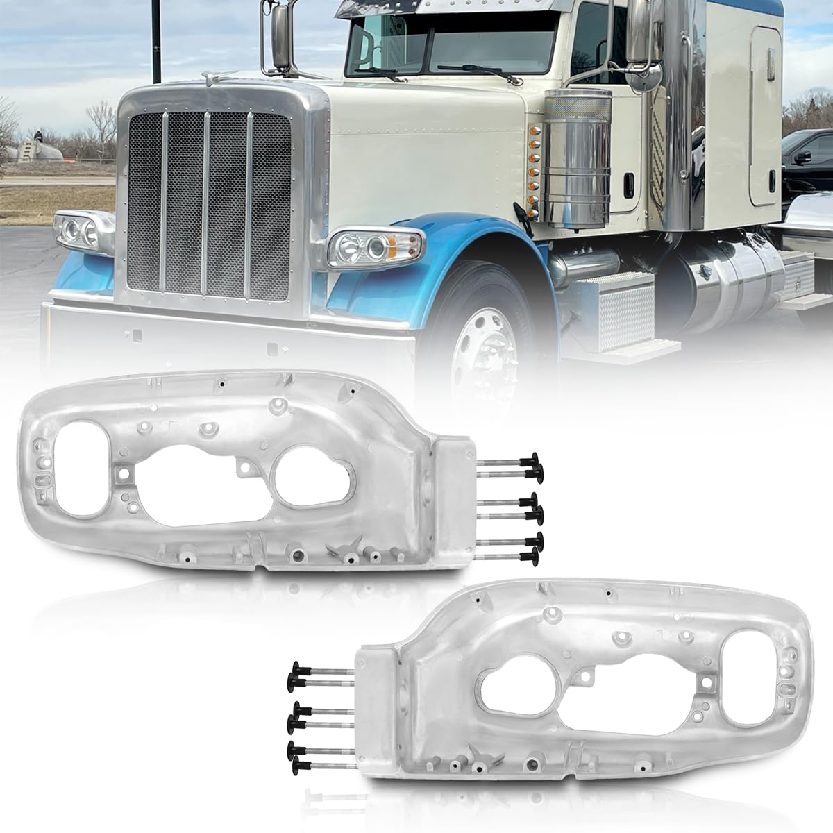 Photo 1 of Hpdmauto Headlight Bezel Chrome fit for Peterbilt 389 Semi Trucks Left Driver Side (Main Headlight Bezel)