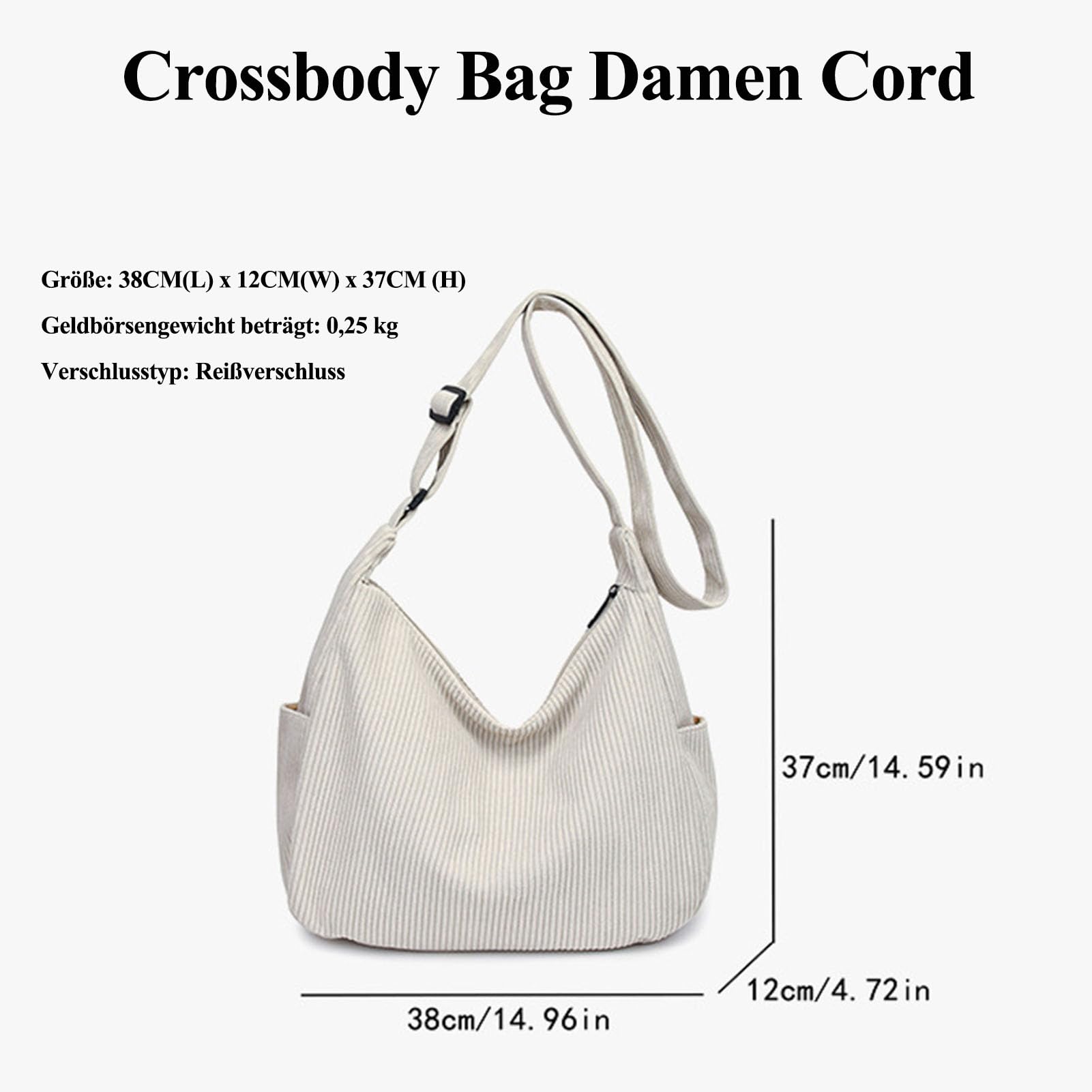 HAIWILL Crossbody Bag Damen Umhängetasche Mittelgroß Cord Halbmond Tasche Hobo Bag Shopper Tasche Damen Beuteltasche Stofftasche Schultertasche für College Schule Arbeit Reisen Einkaufe
