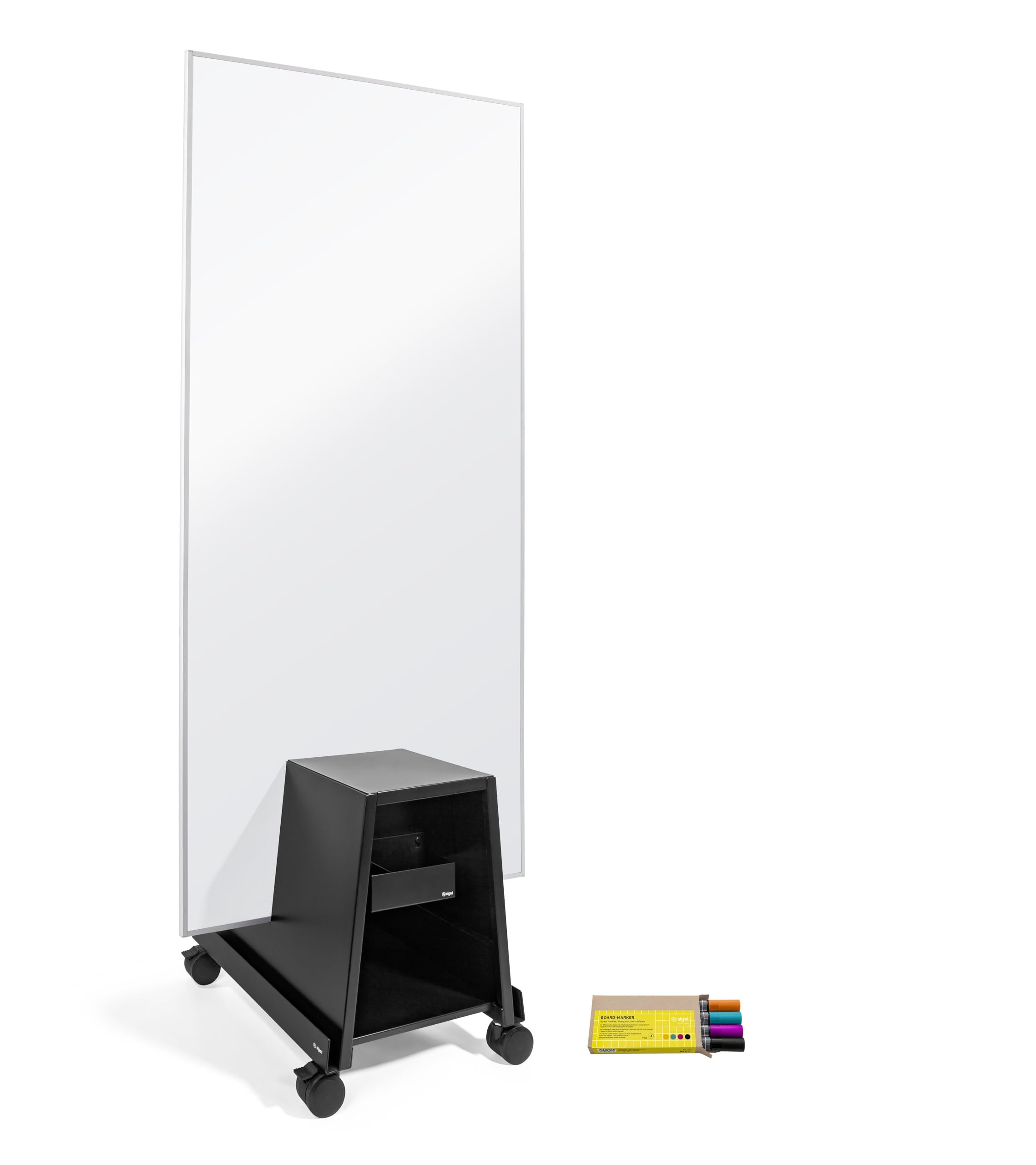 SIGEL MUB14 Meet up Set aus 1x mobiles Whiteboard 90x180cm, magnetisch, beidseitig beschreibbar, silberner Rahmen, 1x Aufsteller und 4 Board-Marker