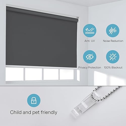Miniatura 3 de SUNFREE Persianas enrollables opacas para ventanas, 20 pulgadas de ancho x 72 pulgadas de alto, gris oscuro, persianas extraíbles para ventanas con