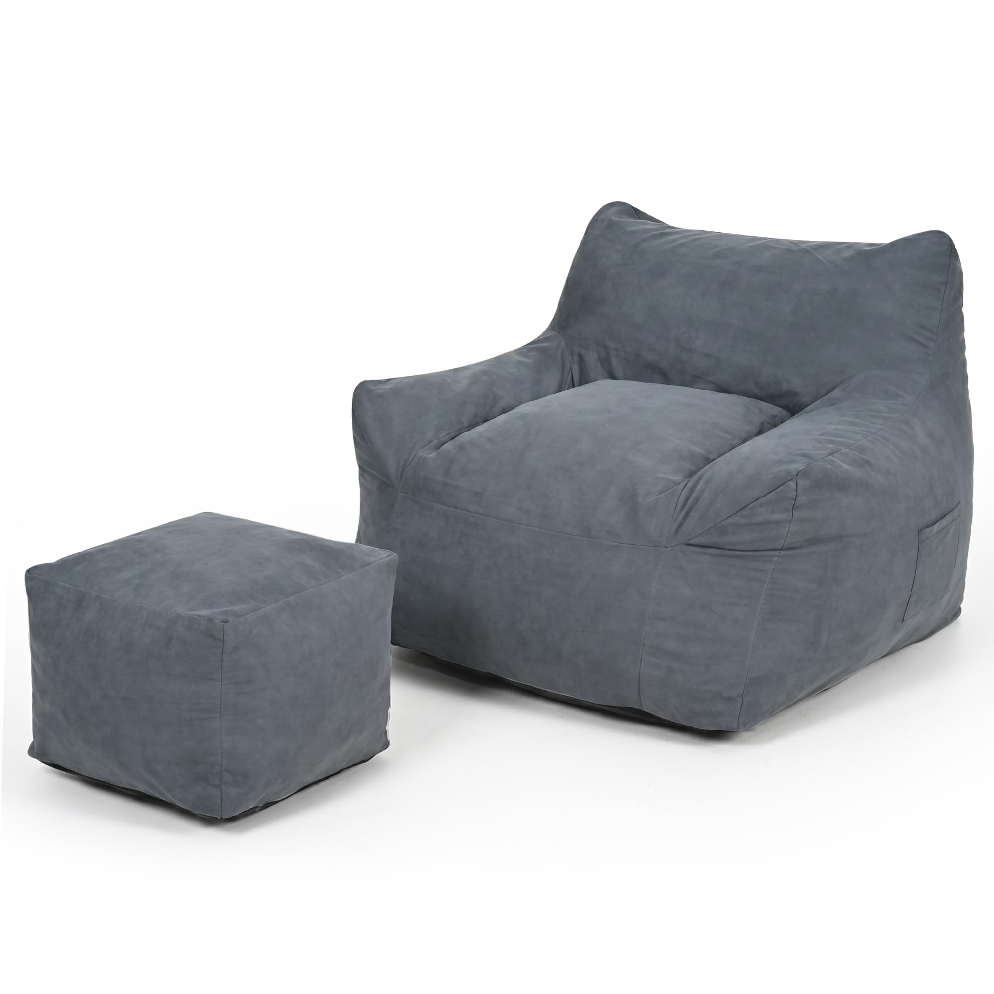 Pamapic Pouf a sacco per adulti con imbottitura, moderno ed ergonomico, con poggiapiedi, grande divano, tessuto impermeabile, uso interno ed esterno, grigio scuro