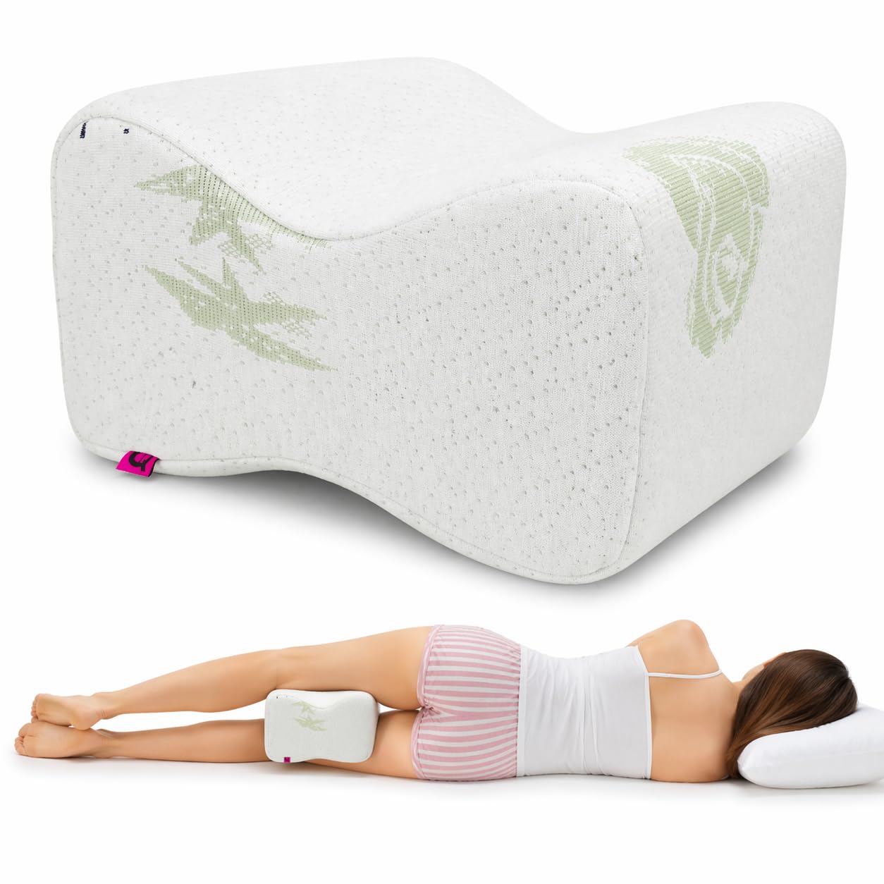 Ubio Almohada de Rodillas Comode Mariposa | Alivia Ciática, Dolor de Espalda y Caderas | Funda Bamboo Desenfundable | Dormir de Lado | 28x21x8-15cm | Fabricado en España