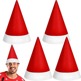 4 Pcs Christmas Santa Elf Felt Hat Red and White Elf Santa Hat Costume for Halloween Xmas Holiday Cosplay Party Supplies