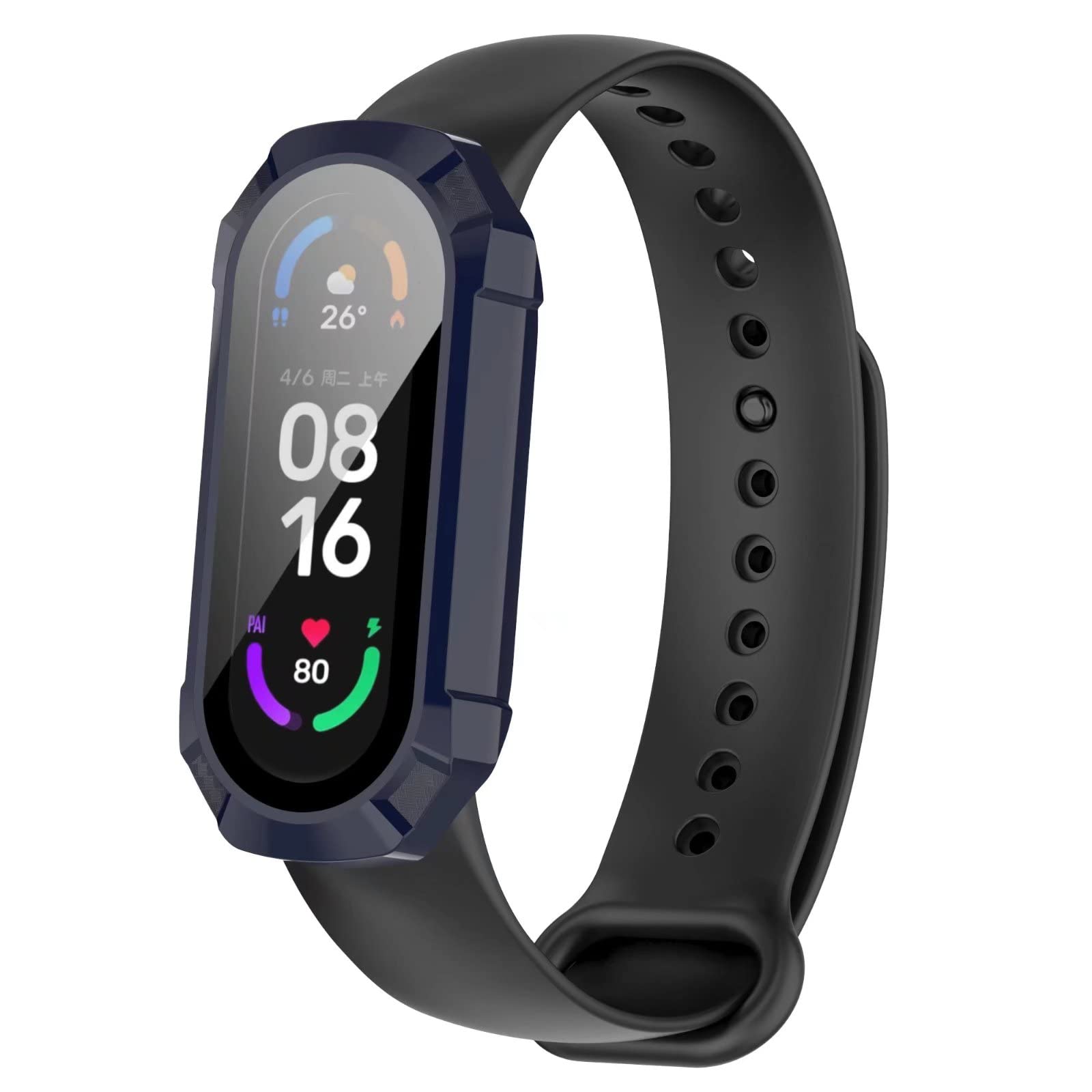 Acadeny Custodia rigida compatibile con XIAOMi band 6/5/4/3 con pellicola protettiva, 9H Durezza Hart PC Case sottile in vetro temperato per Smart Mi band 6/5/4/, Trasparente