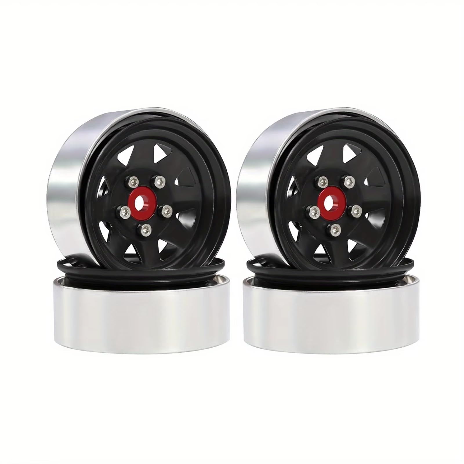RC Beadlock Cerchi Ruota Per Axial Per SCX10 Per Capra Per TRX4 1/10 Alluminio Acciaio 1.9" Mozzo Ruota Beadlock Cerchione Deep Dish Stampato Ricambi Auto RC(Black)