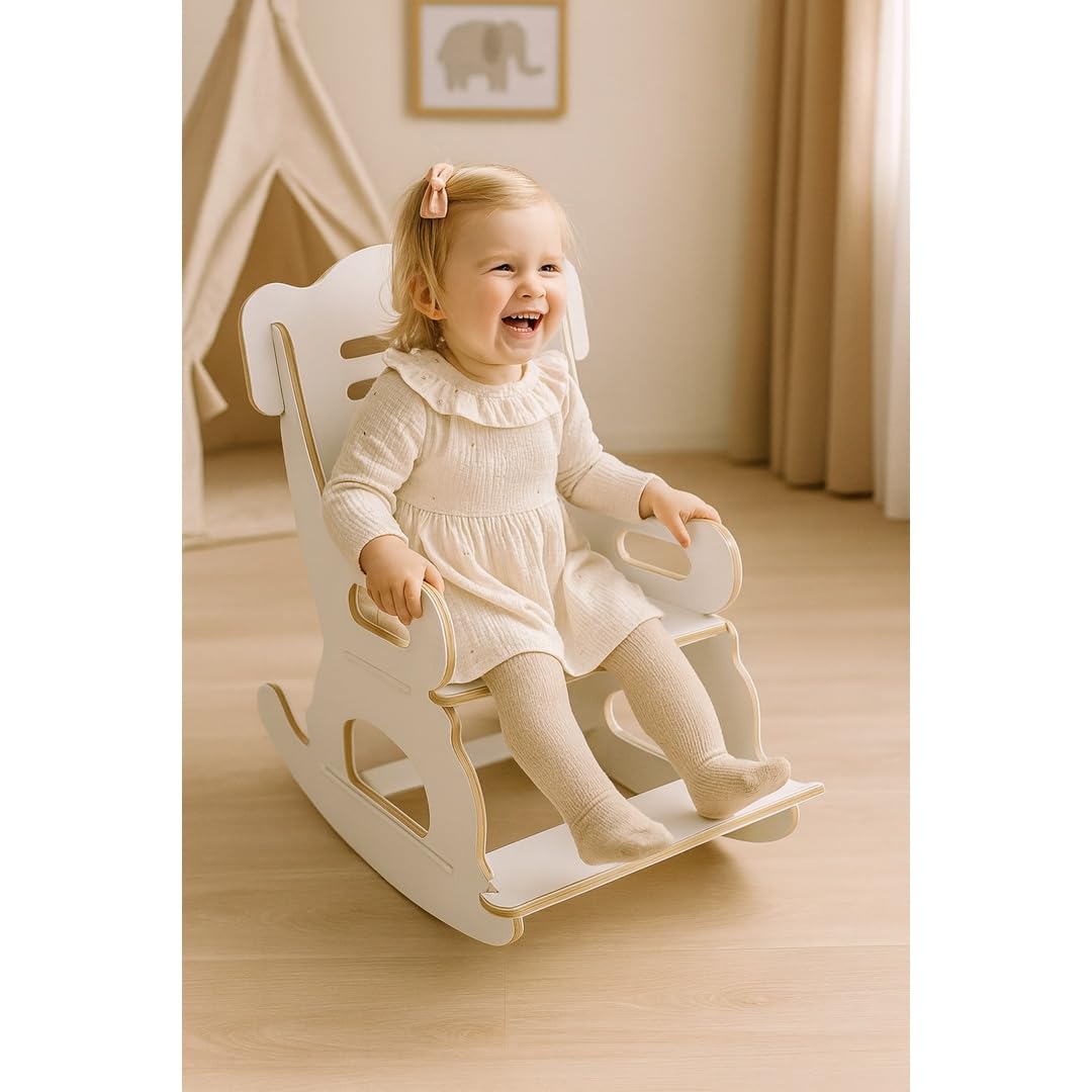 Reyo White Rocking Puzzle Children's Chair, Baby Chair, Rocking