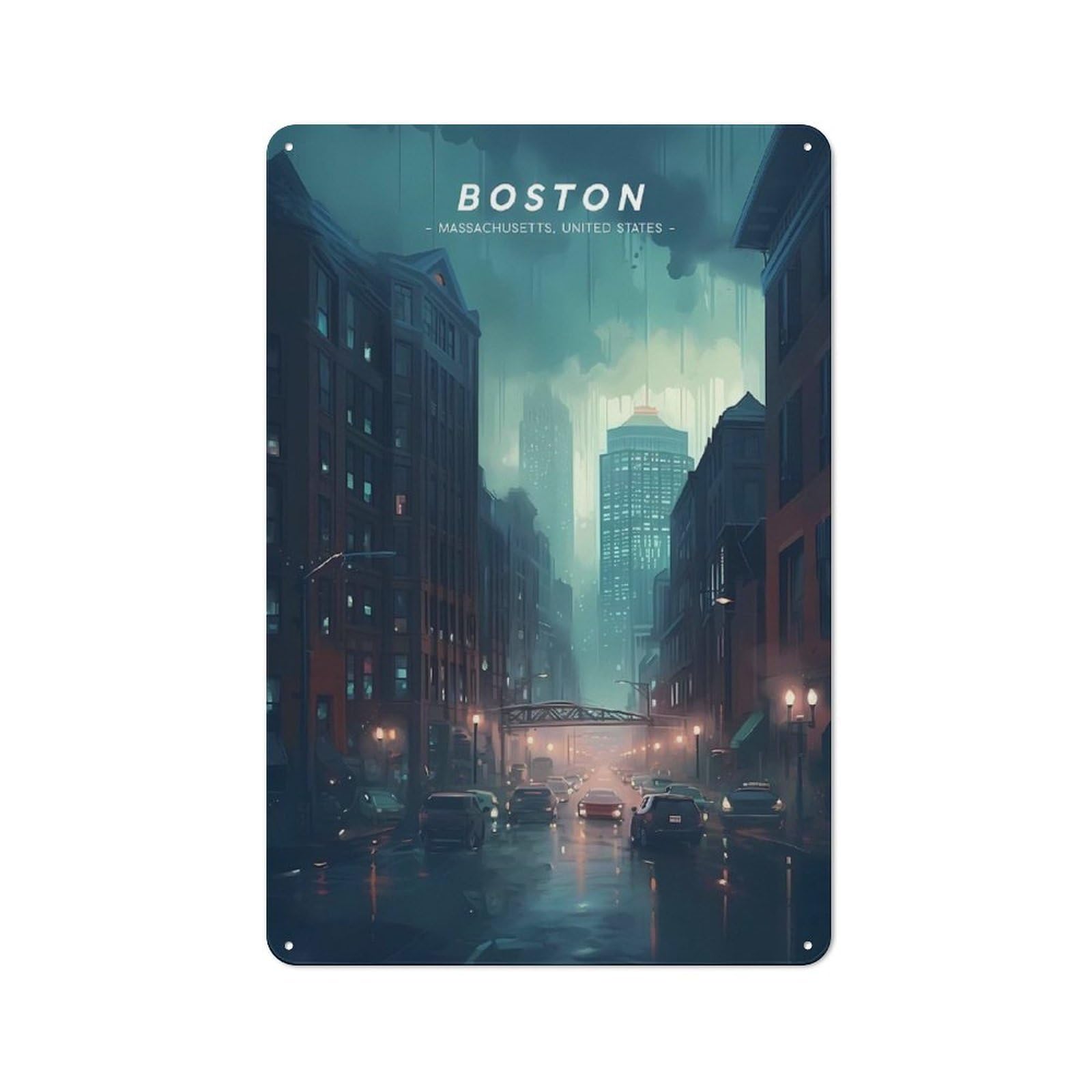 Boston City Vista Tin Sign 30x20cm, Creative Studio Wall Plaque for Hobby Room, Office, Lounge Or Living Room