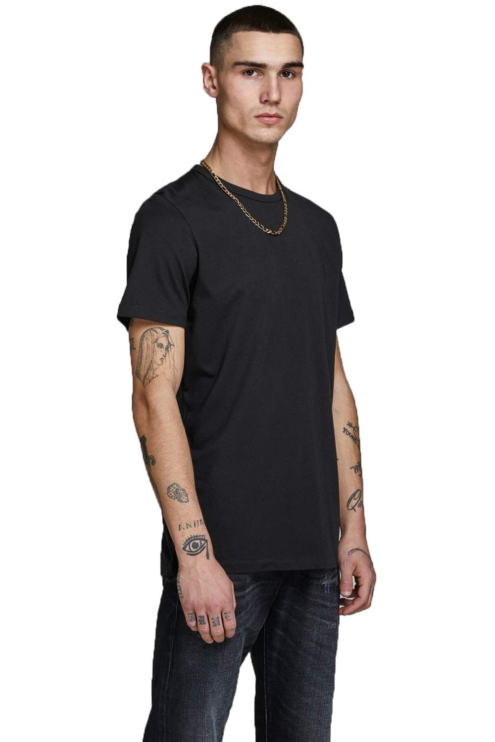 JACK & JONES Men's Jacbasic Crew Neck Tee Ss 2 Pack T-Shirt, Black (Black Black), Large