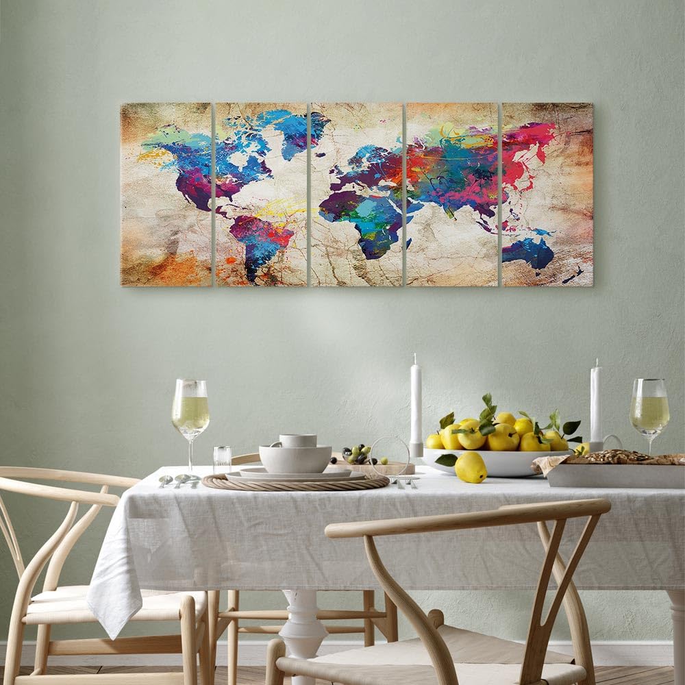 B&D XXL - Leinwandbild Struktur Landkarte, 225x90 cm, 5-teilig, Wohnzimmer | Hochwertige Leinwand, sofort aufhängbar, ideal fürs Wohn- oder Schlafzimmer, wasserfest und lichtecht, langlebig, stilvoll