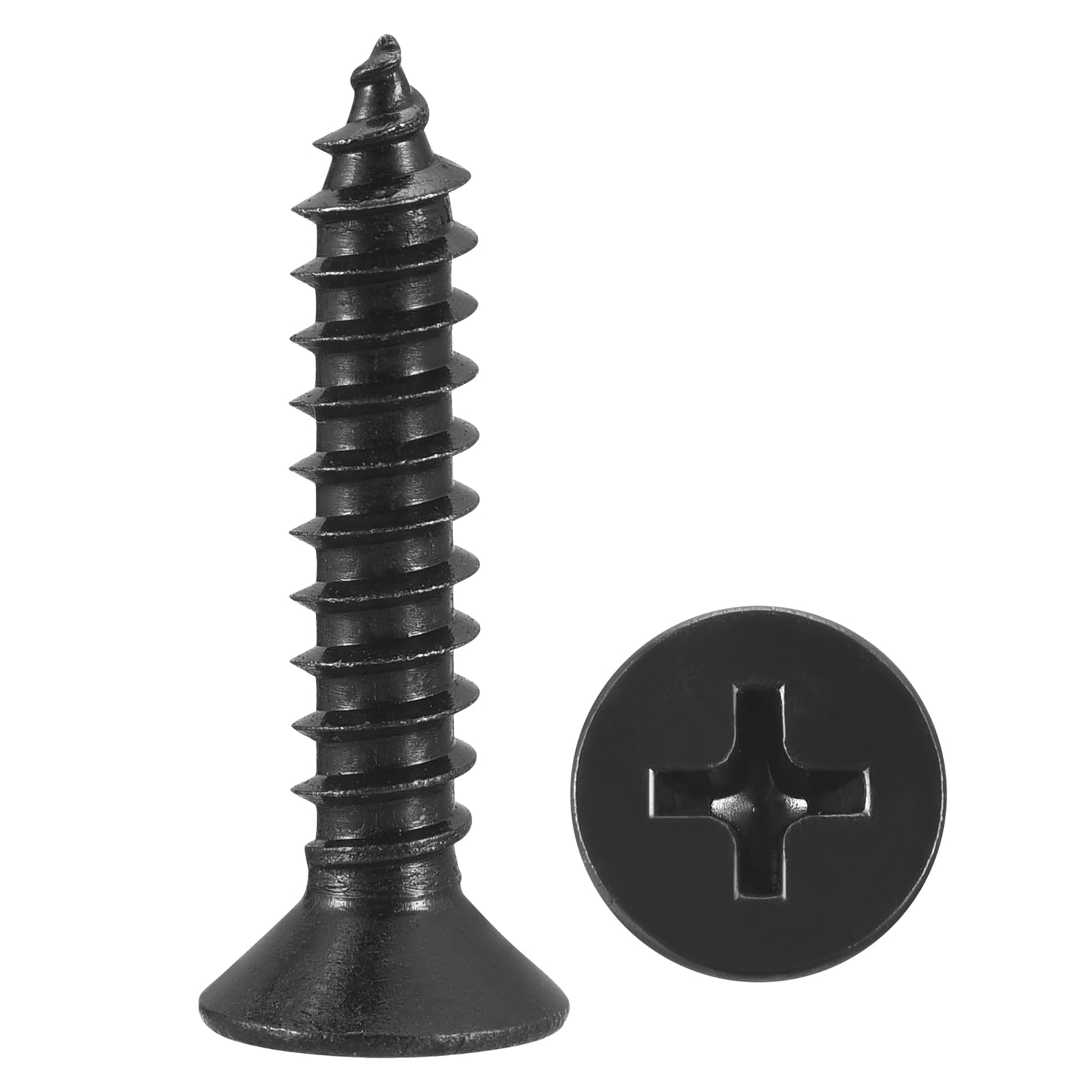 METALLIXITY Countersunk Phillips Wood Screws (ST5x25mm) 100Pcs, Carbon Steel Coarse Thread Phillips Drive Flat Head Wood Screws - for Furniture Installation Repair, Black — image 1