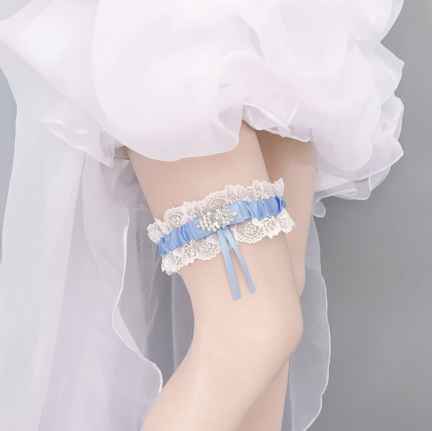 Jarretière Satin Bow Jarretière De Mariée Élastique Jambes De Dentelle De Diamant Esthétique avec Boucles De Jambe (Color : B, Size : 5pcs)
