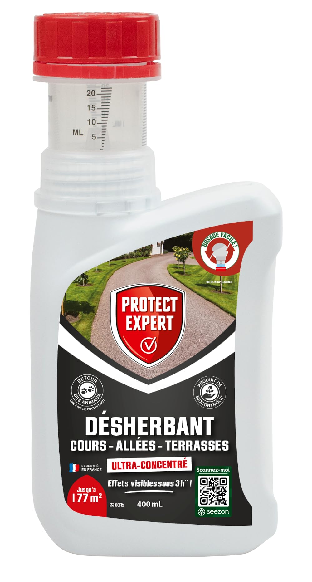 Désherbant Ultra Concentré PROTECT EXPERT - Cours Allées Terrasses - Effets Visibles Sous 3h - 400ml - Jusqu’à 177m² Tra