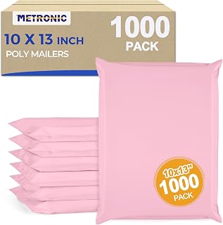 Metronic Poly Mailers 10x13 1000팩, 의류용 소형 벌크 배송 가방 | 튼튼한 자체 밀봉 방수 찢어짐 방지 포장 백, 의류, 중소기업용 우편 봉투, 라이트 핑크.