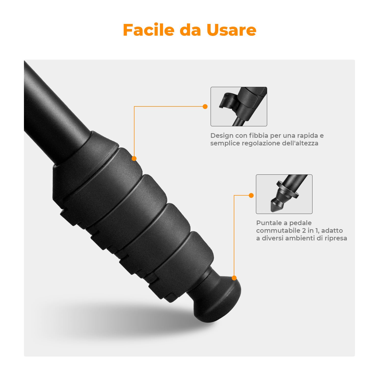 K&F Concept Monopiede Fotocamera 160cm, Bastone Selfie Multifunzionale per Gopro DSLR con Cavo anti-Perdita, Bastone da Passeggio estensibile con bussola, Carico Max 10kg, Peso 0,33kg - MS16