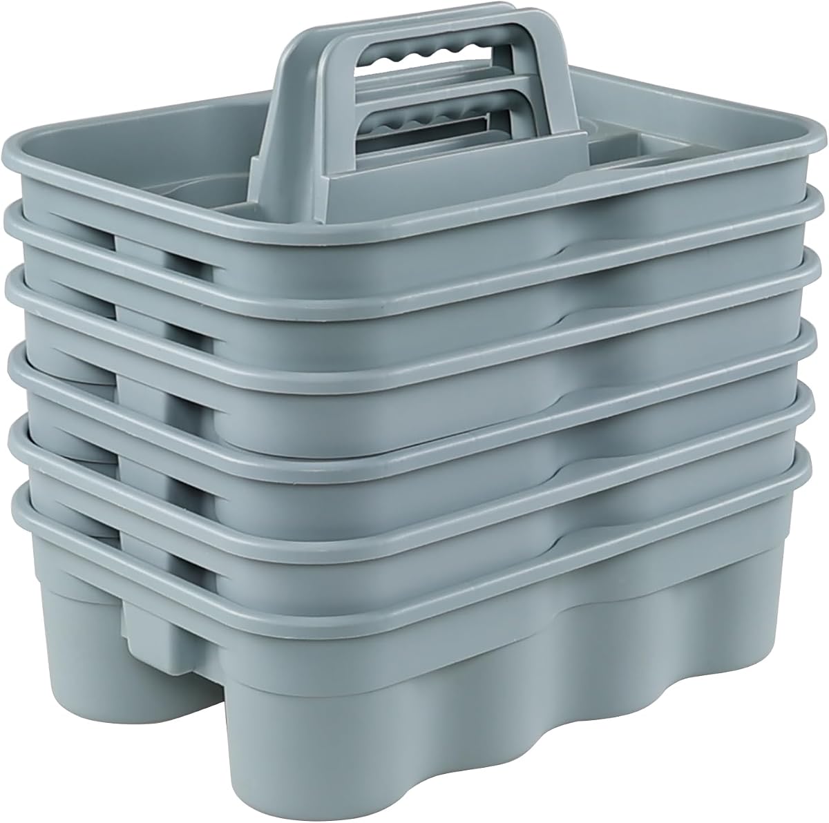 6-Pack Plastic Cleaning Storage Caddy, Gray | Cleaning Supply Carry Caddy