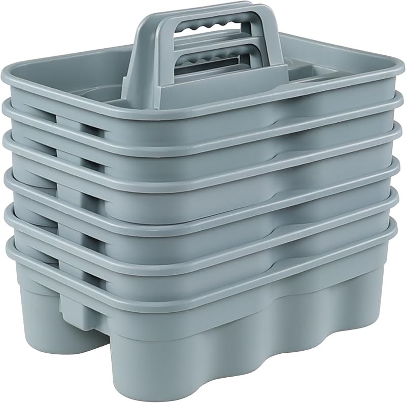6-Pack Plastic Cleaning Storage Caddy, Gray | Cleaning Supply Carry Caddy