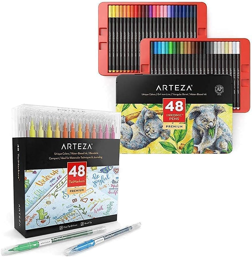 ARTEZA Fineliners and Markers Bundle for Coloring, Calligraphy, Sketching, Doodling, Drawing, Journaling, Hand Lettering & Painting