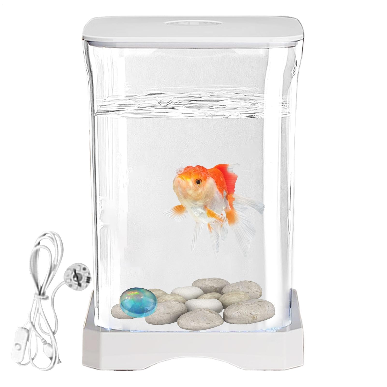 Acuario de Peces Betta, pecera Betta: pequeñas peceras acrílicas con iluminación LED, Cuenco Transparente para Paisaje acuático, Decoraciones de Escritorio para camarones, cangrejos, arañas