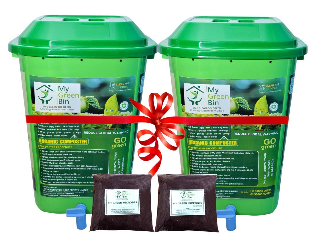 My Green Bin LIVE CLEAN GO GREEN Creating wealth from waste Green rich Organic Composter 25 ltrs + 1 Bag Microbes (5 ltrs) - Convert Kitchen Waste to Manure (B07CZG662Z) Amazon Price History, Amazon Price Tracker