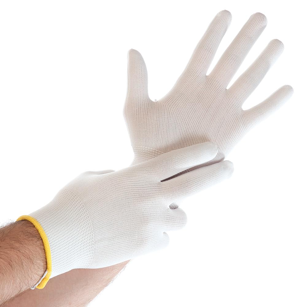 FRANZ MENSCH 240 Stück Hygostar Feinstrickhandschuhe Ultra Flex | Nylon, weiß, 9/L, L: 25cm, Karton, Feinstrickhandschuhe, Arbeitshandschuhe, Nylonhandschuhe