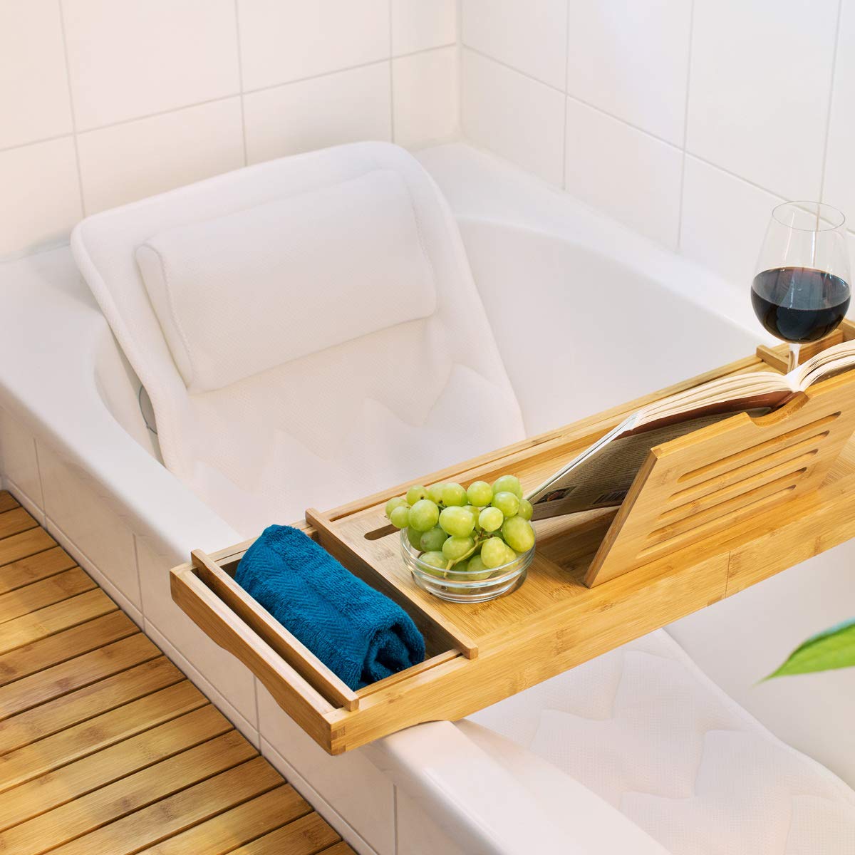 Navaris Alfombra bañera para Todo el Cuerpo Antideslizante - Alfombrilla ergonómica Acolchada con reposacabezas y ventosas - 125 x 42 CM