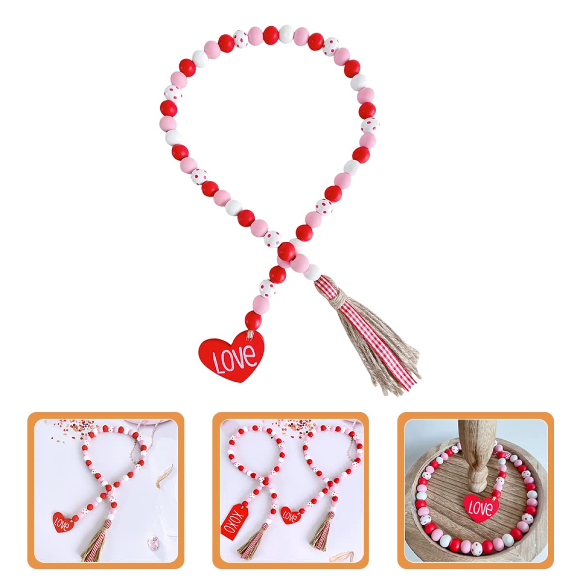 Abaodam 3stücke Holzperlen-Girlande Mit Quasten Dekoration Für Valentinstag Hochzeiten Feiern Elegante Holzperlenkette Für Romantische Anlässe Lang Handgefertigt Vielseitig Einsetzbar