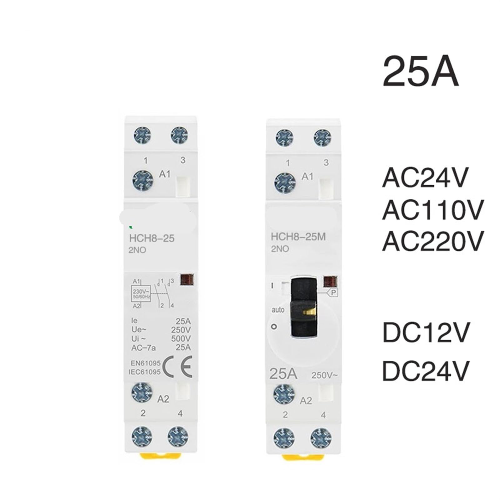 Contacteur 24 V HCH8-25 DC Contactor 2P 25A 2NO Der Kontaktmann DC12V Automatic Householdr Contactores 1 szt. (2P 25A 2NO DC24V)