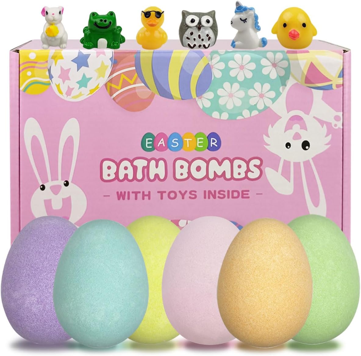 Anditoy 6 Pack Easter Bath Bombs with Easter Surprise Toys Inside for Kids Girls Boys Easter Basket Stuffers Birthday Gifts